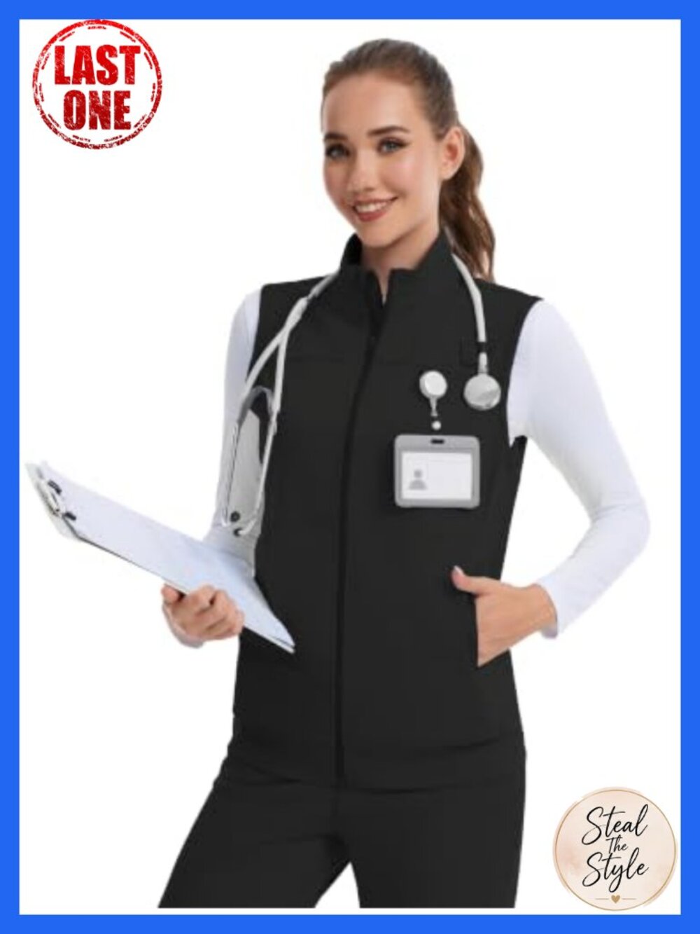 Women's Lightweight Stretch Stand Collar Scrub Vest - Picture 5 of 6
